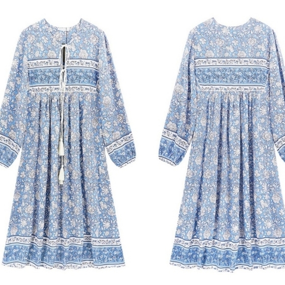 R. Vivimos Maxi Dress Sz XS 0/2 Lt BLUE Bohemian Boho Prairie Floral Dress NEW! - Picture 7 of 15